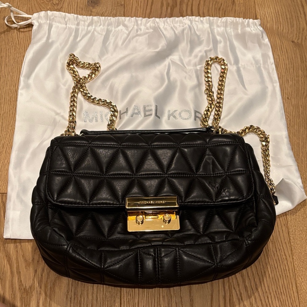 Michael Kors Black Quilted Shoulder Bag with Gold Chain